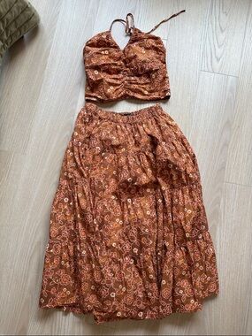 J. Crew Top and Skirt Set in brown vine print